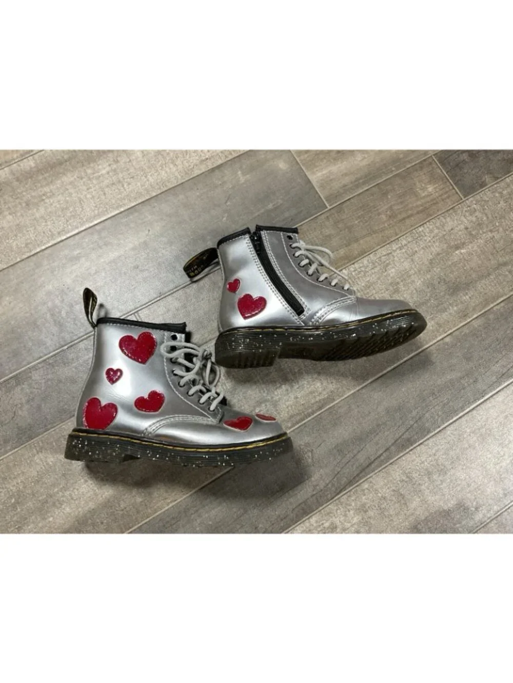 Dr Martens Youth 1460 Glitter Star Patent Lace Up Boots Heart Girls US 10